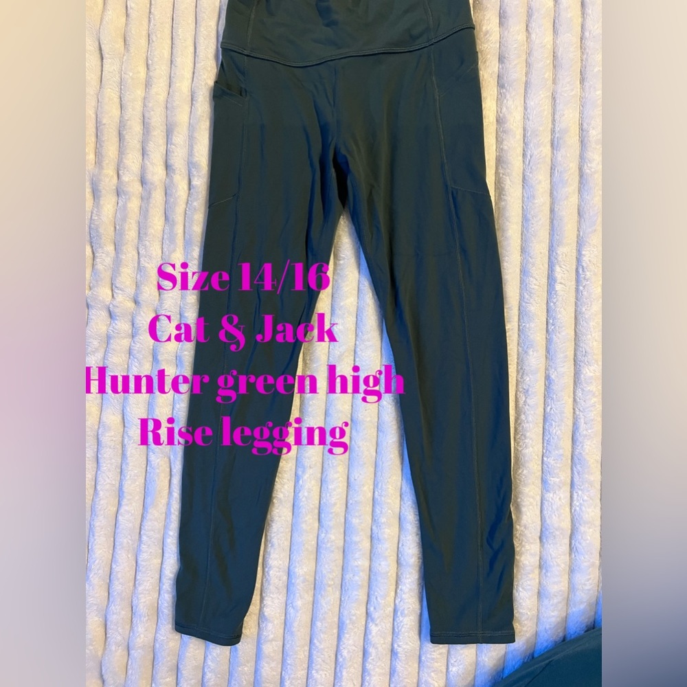 Girls Cat & Jack hunter green high rise  Performance leggings w pockets sz.14